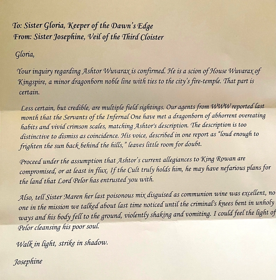 The first letter to Sister Gloria.