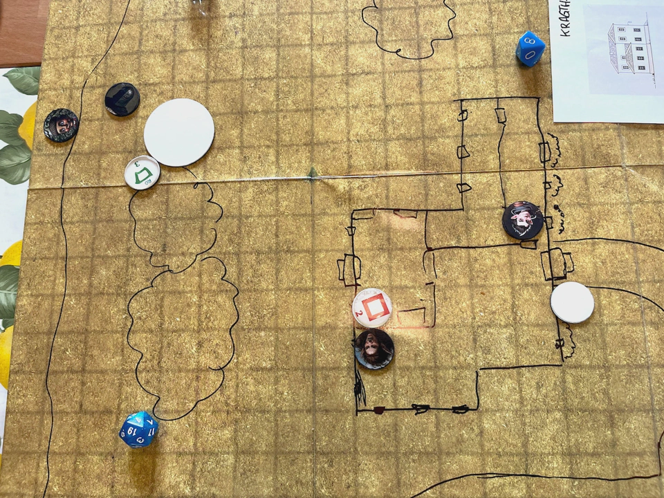 Ike, Gray, and Soto fighting the goats while Nemo and Lyra are inside the villa.