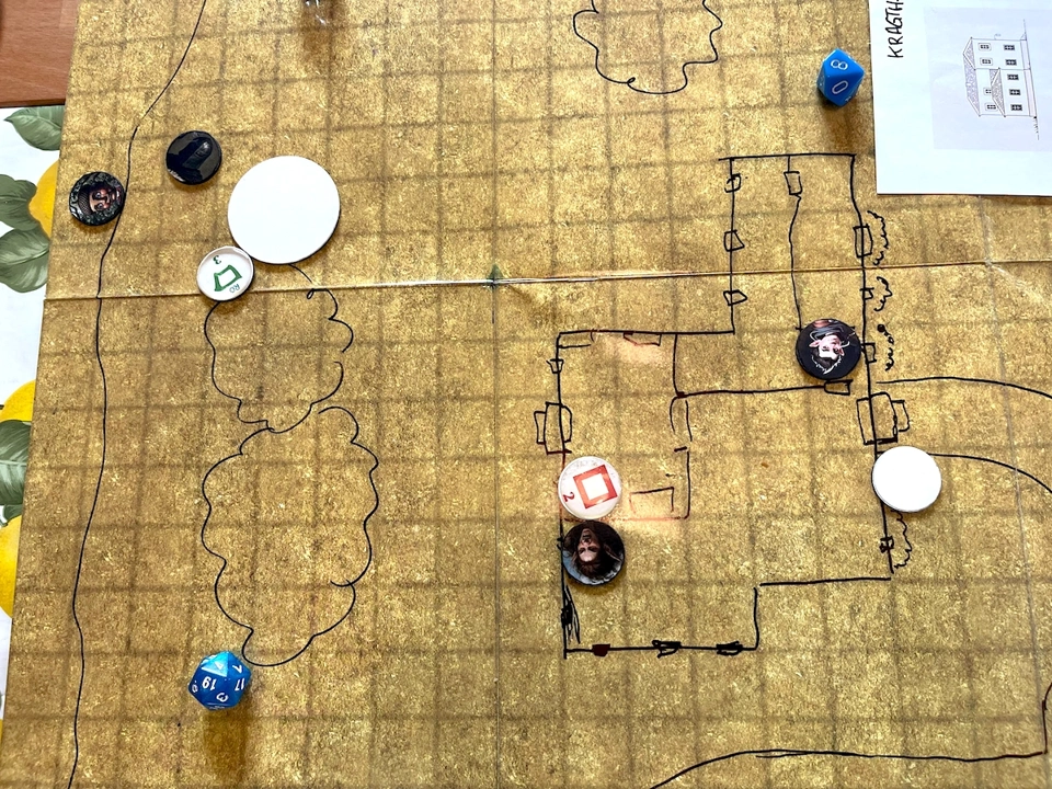 Ike, Gray, and Soto fighting the goats while Nemo and Lyra are inside the villa.