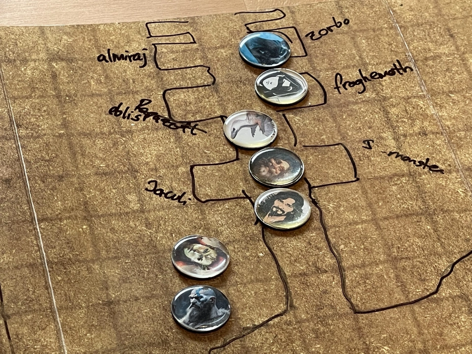 Hallway with statues and oil basins for all the Trickster Gods.