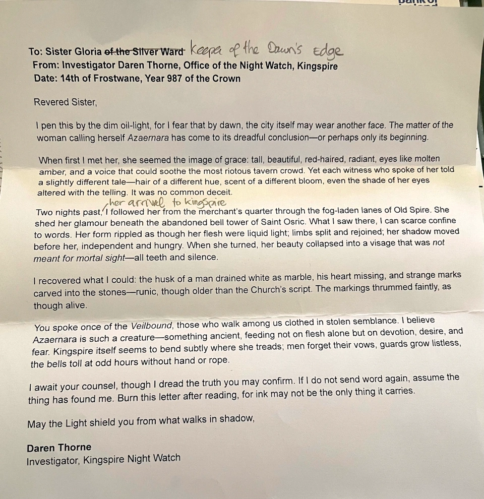 The second letter to Sister Gloria.