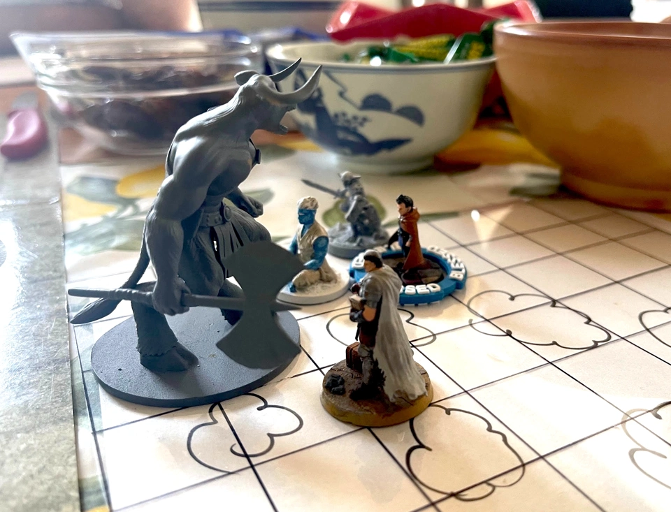 The minotaur fighting the party.