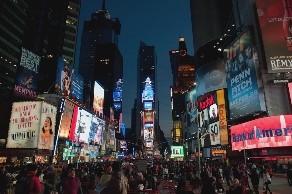 Times Square at night.