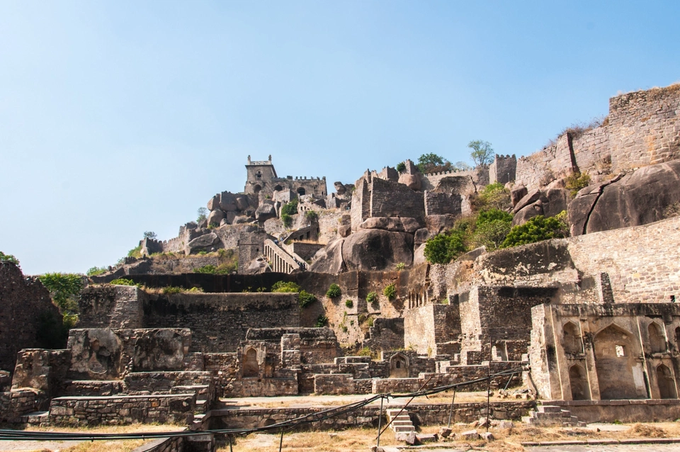 Preparing to climb to the top of Golconda Fort.