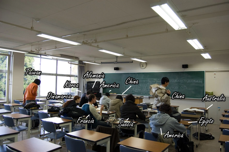 Esta es la clase de japonés en uno de los descansos.