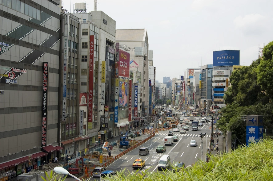 La foto de rigor nada más salir del metro. Esto es lo que vi antes de internarme en el inmenso parque. A la izquierda se puede ver uno de los muchos Yodobashi que pueblan Tokyo.