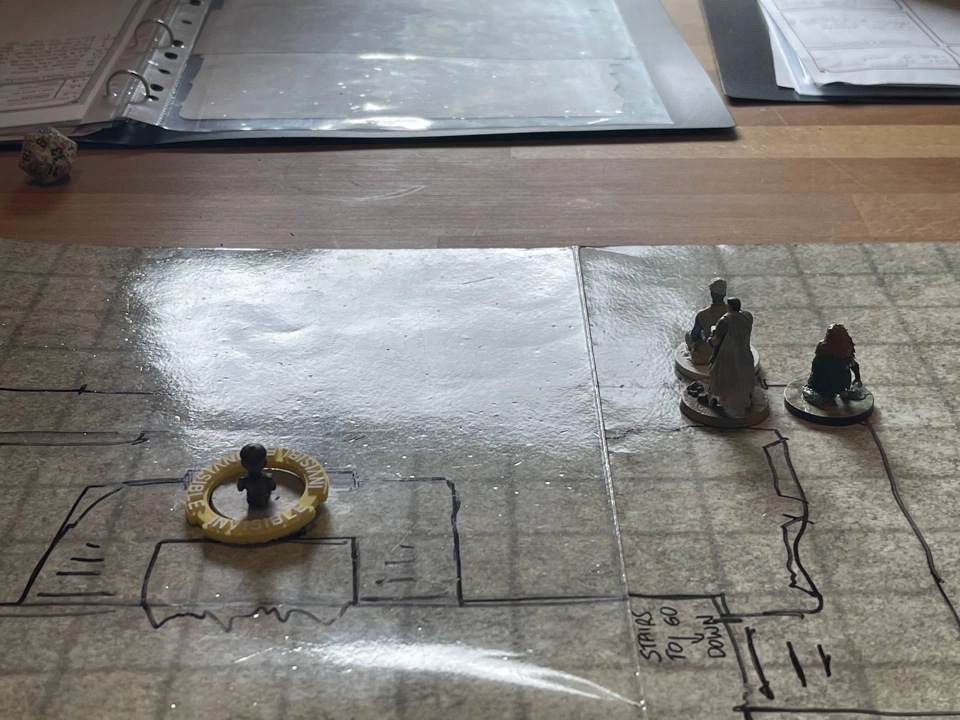 The heroes giving space to Nemo, not shown here, to explore the dangerous torture room area.